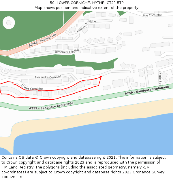 50, LOWER CORNICHE, HYTHE, CT21 5TP: Location map and indicative extent of plot