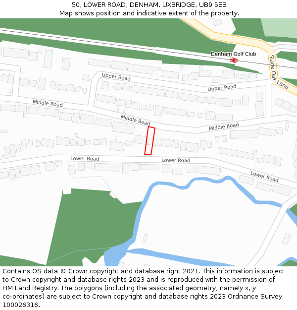 50, LOWER ROAD, DENHAM, UXBRIDGE, UB9 5EB: Location map and indicative extent of plot