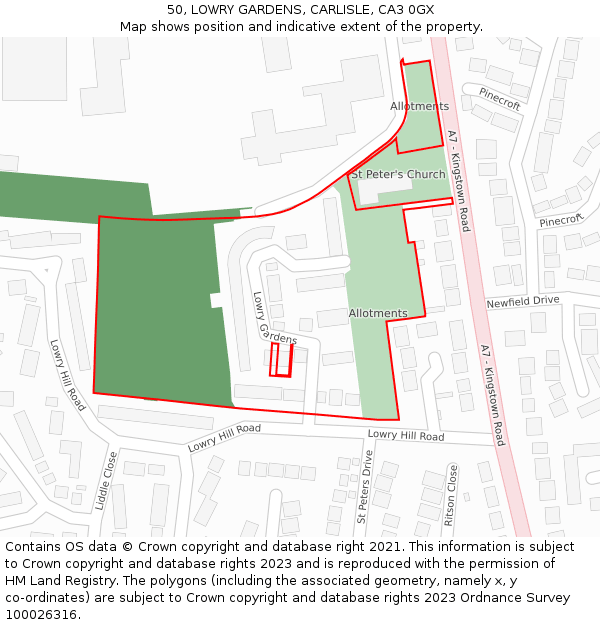 50, LOWRY GARDENS, CARLISLE, CA3 0GX: Location map and indicative extent of plot