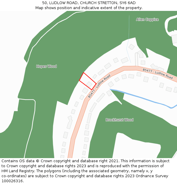 50, LUDLOW ROAD, CHURCH STRETTON, SY6 6AD: Location map and indicative extent of plot