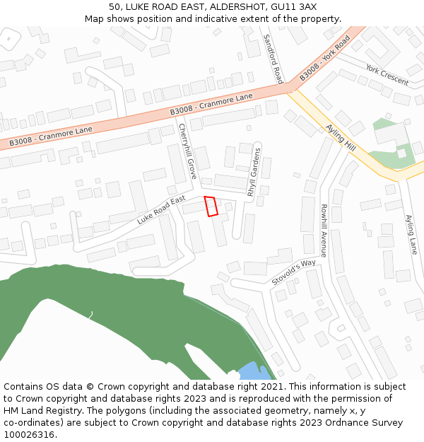 50, LUKE ROAD EAST, ALDERSHOT, GU11 3AX: Location map and indicative extent of plot