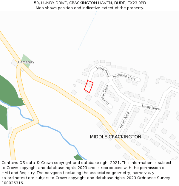 50, LUNDY DRIVE, CRACKINGTON HAVEN, BUDE, EX23 0PB: Location map and indicative extent of plot