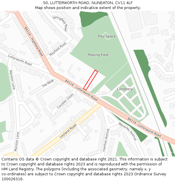 50, LUTTERWORTH ROAD, NUNEATON, CV11 4LF: Location map and indicative extent of plot