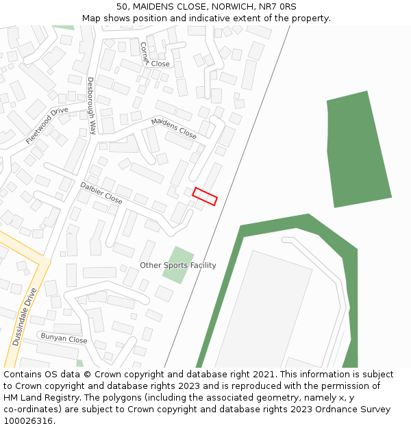 50, MAIDENS CLOSE, NORWICH, NR7 0RS: Location map and indicative extent of plot