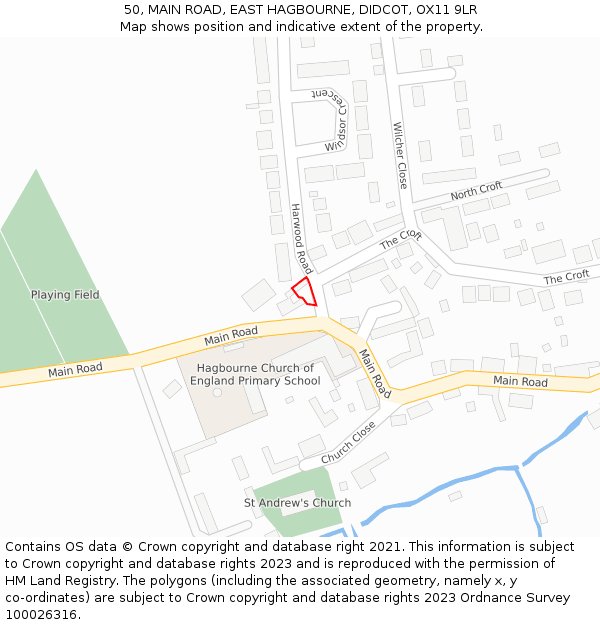 50, MAIN ROAD, EAST HAGBOURNE, DIDCOT, OX11 9LR: Location map and indicative extent of plot
