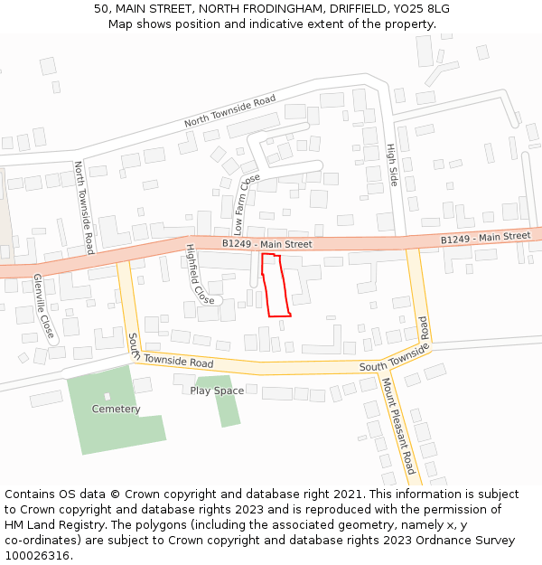 50, MAIN STREET, NORTH FRODINGHAM, DRIFFIELD, YO25 8LG: Location map and indicative extent of plot
