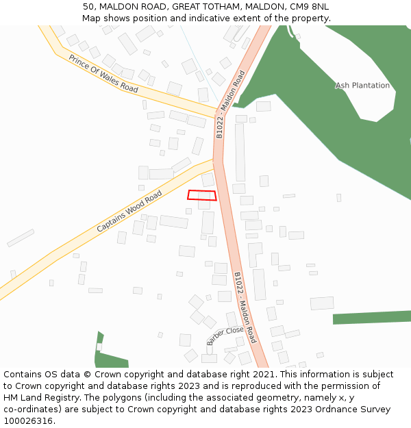 50, MALDON ROAD, GREAT TOTHAM, MALDON, CM9 8NL: Location map and indicative extent of plot