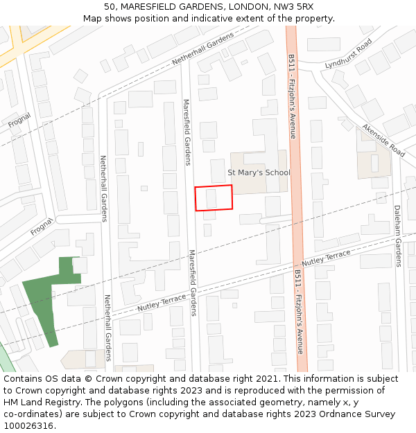 50, MARESFIELD GARDENS, LONDON, NW3 5RX: Location map and indicative extent of plot
