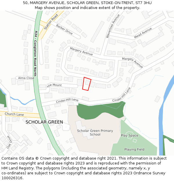 50, MARGERY AVENUE, SCHOLAR GREEN, STOKE-ON-TRENT, ST7 3HU: Location map and indicative extent of plot