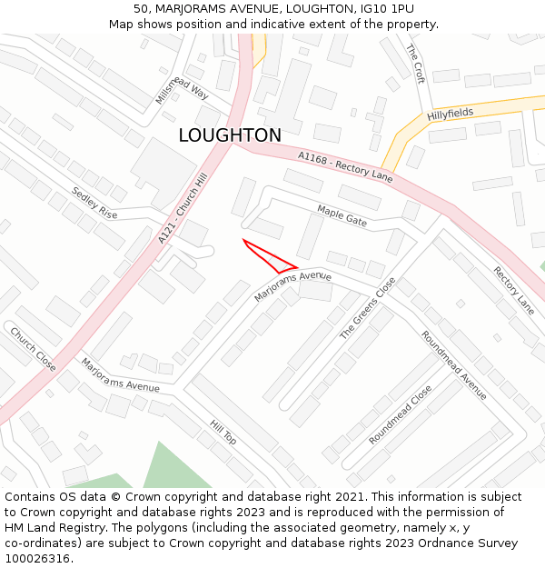 50, MARJORAMS AVENUE, LOUGHTON, IG10 1PU: Location map and indicative extent of plot