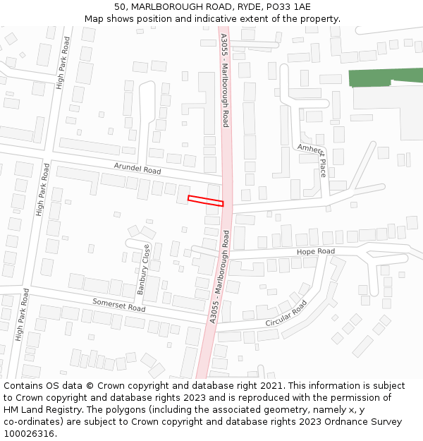 50, MARLBOROUGH ROAD, RYDE, PO33 1AE: Location map and indicative extent of plot