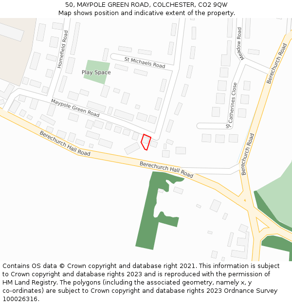 50, MAYPOLE GREEN ROAD, COLCHESTER, CO2 9QW: Location map and indicative extent of plot