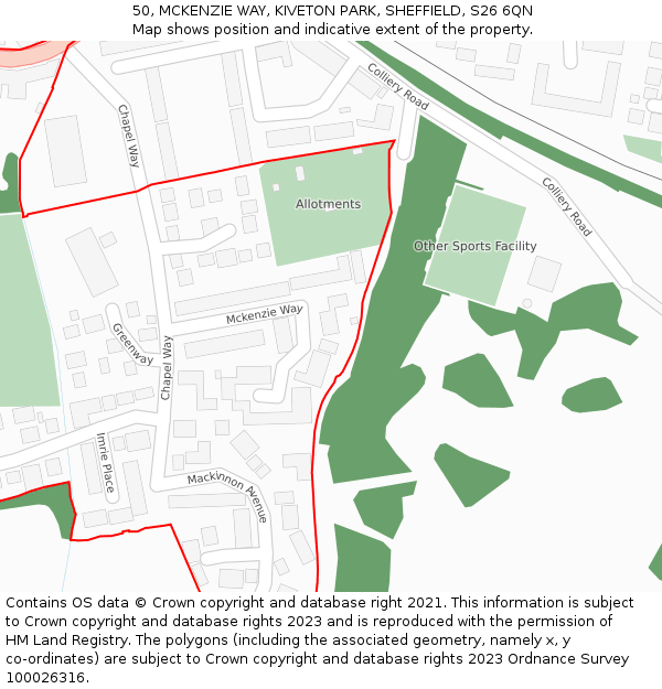 50, MCKENZIE WAY, KIVETON PARK, SHEFFIELD, S26 6QN: Location map and indicative extent of plot