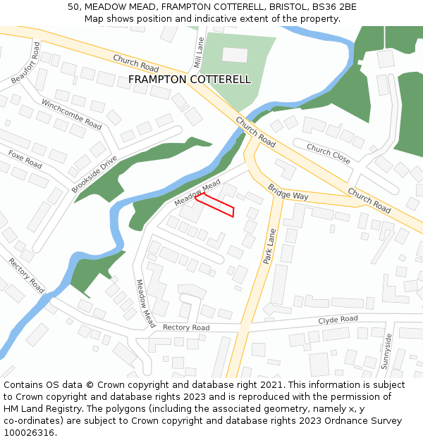 50, MEADOW MEAD, FRAMPTON COTTERELL, BRISTOL, BS36 2BE: Location map and indicative extent of plot