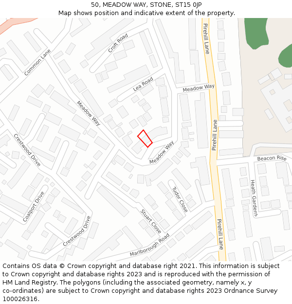 50, MEADOW WAY, STONE, ST15 0JP: Location map and indicative extent of plot