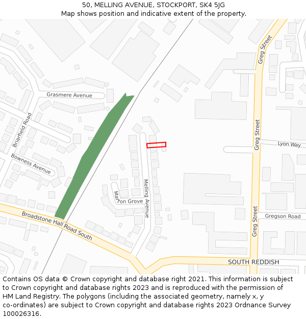 50, MELLING AVENUE, STOCKPORT, SK4 5JG: Location map and indicative extent of plot