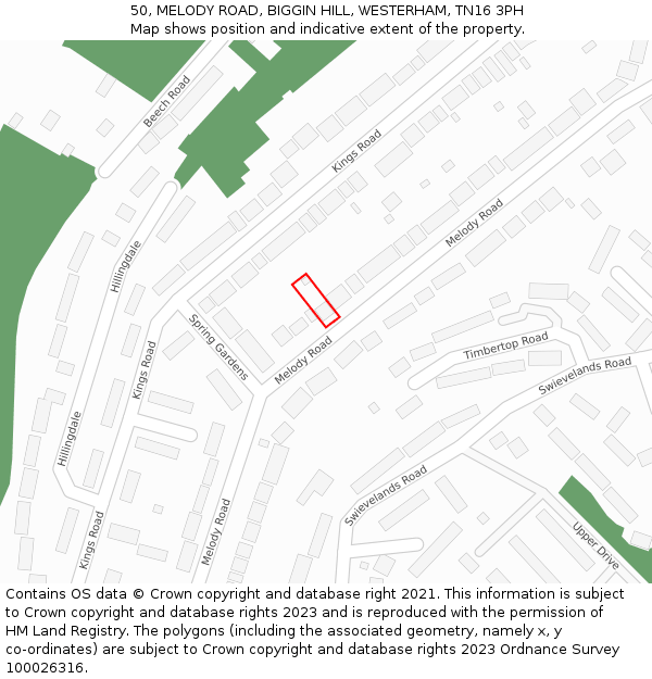 50, MELODY ROAD, BIGGIN HILL, WESTERHAM, TN16 3PH: Location map and indicative extent of plot