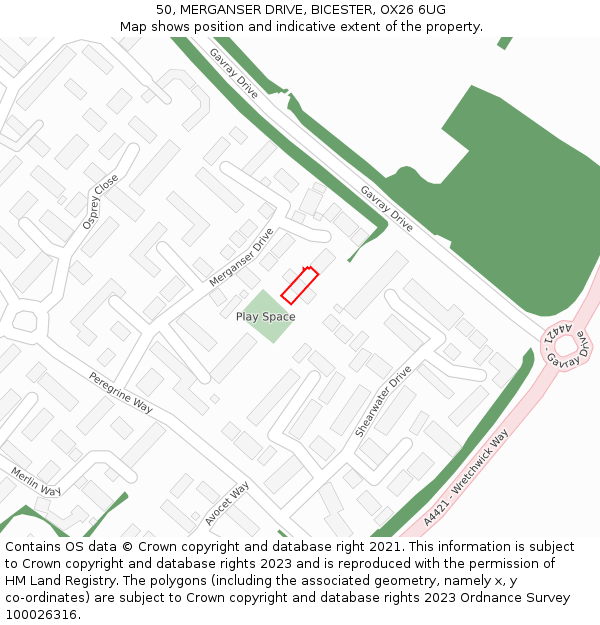 50, MERGANSER DRIVE, BICESTER, OX26 6UG: Location map and indicative extent of plot