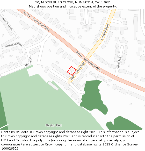 50, MIDDELBURG CLOSE, NUNEATON, CV11 6PZ: Location map and indicative extent of plot