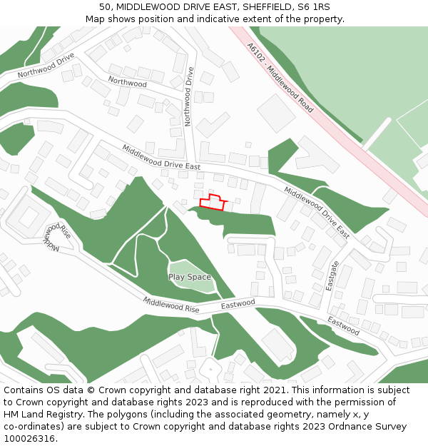 50, MIDDLEWOOD DRIVE EAST, SHEFFIELD, S6 1RS: Location map and indicative extent of plot