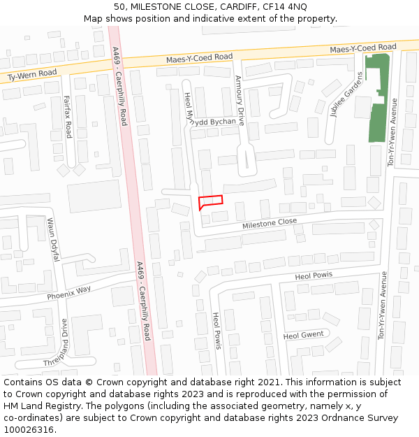 50, MILESTONE CLOSE, CARDIFF, CF14 4NQ: Location map and indicative extent of plot