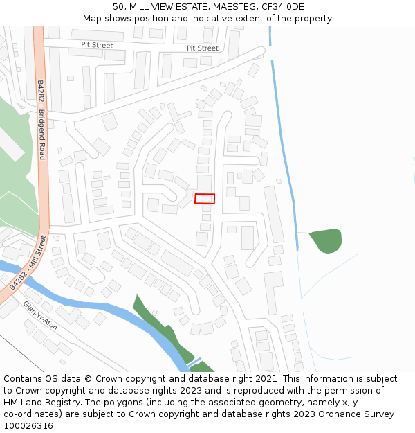 50, MILL VIEW ESTATE, MAESTEG, CF34 0DE: Location map and indicative extent of plot