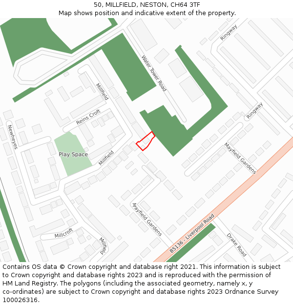 50, MILLFIELD, NESTON, CH64 3TF: Location map and indicative extent of plot