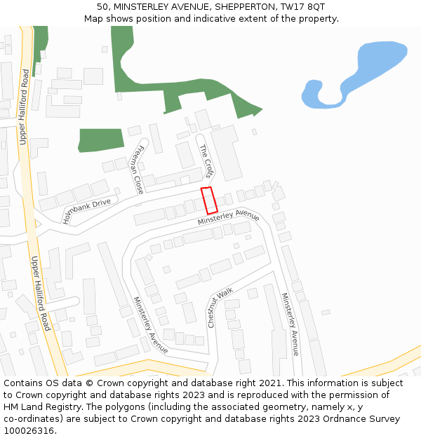 50, MINSTERLEY AVENUE, SHEPPERTON, TW17 8QT: Location map and indicative extent of plot