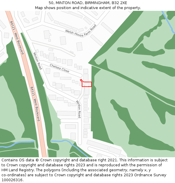 50, MINTON ROAD, BIRMINGHAM, B32 2XE: Location map and indicative extent of plot