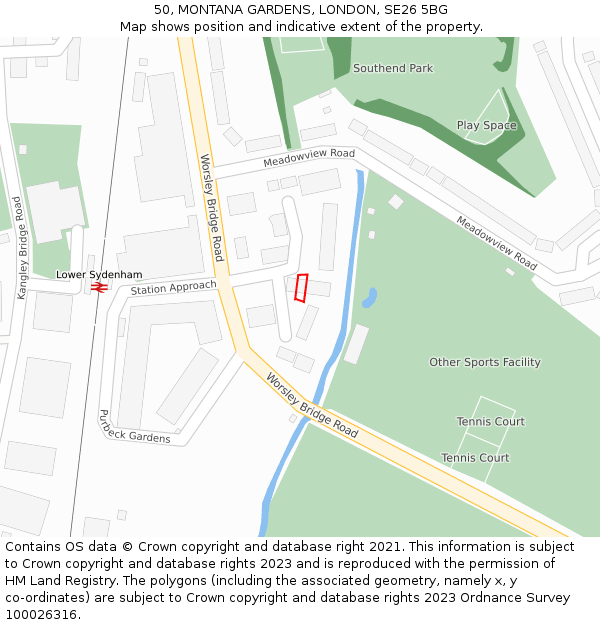 50, MONTANA GARDENS, LONDON, SE26 5BG: Location map and indicative extent of plot