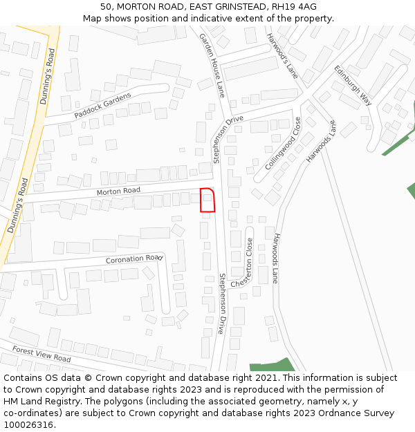 50, MORTON ROAD, EAST GRINSTEAD, RH19 4AG: Location map and indicative extent of plot