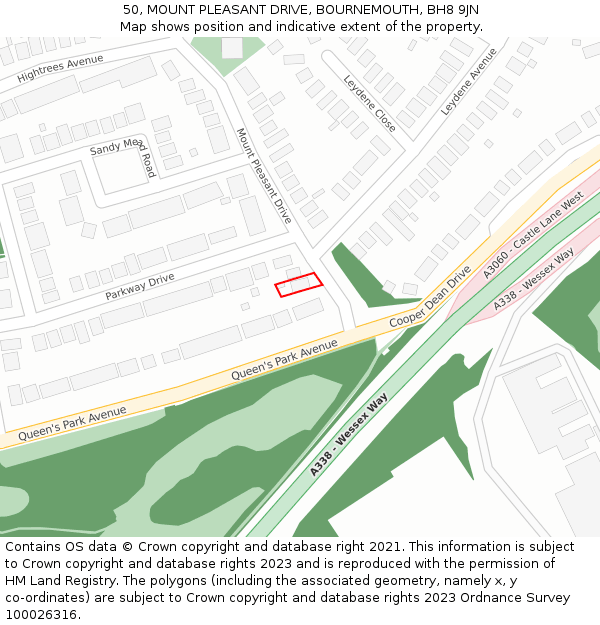 50, MOUNT PLEASANT DRIVE, BOURNEMOUTH, BH8 9JN: Location map and indicative extent of plot