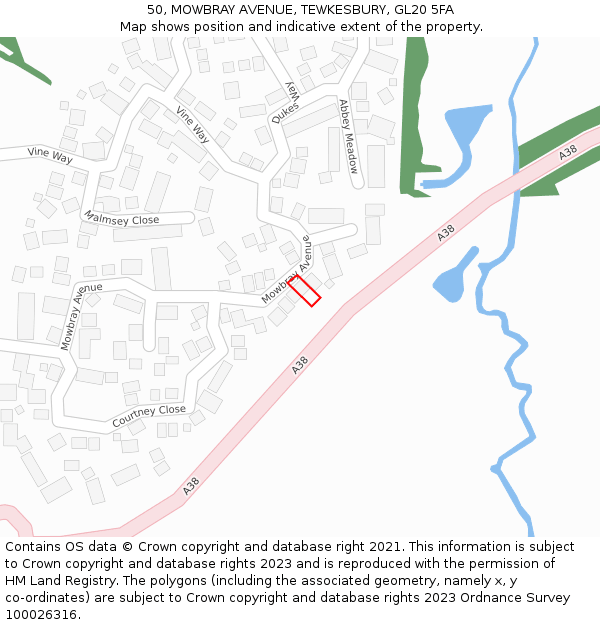 50, MOWBRAY AVENUE, TEWKESBURY, GL20 5FA: Location map and indicative extent of plot