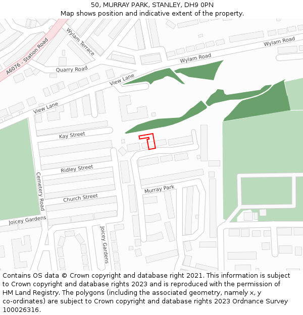 50, MURRAY PARK, STANLEY, DH9 0PN: Location map and indicative extent of plot