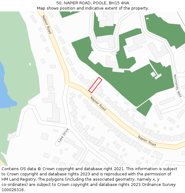 50, NAPIER ROAD, POOLE, BH15 4NA: Location map and indicative extent of plot
