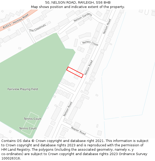 50, NELSON ROAD, RAYLEIGH, SS6 8HB: Location map and indicative extent of plot
