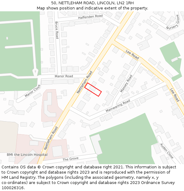 50, NETTLEHAM ROAD, LINCOLN, LN2 1RH: Location map and indicative extent of plot
