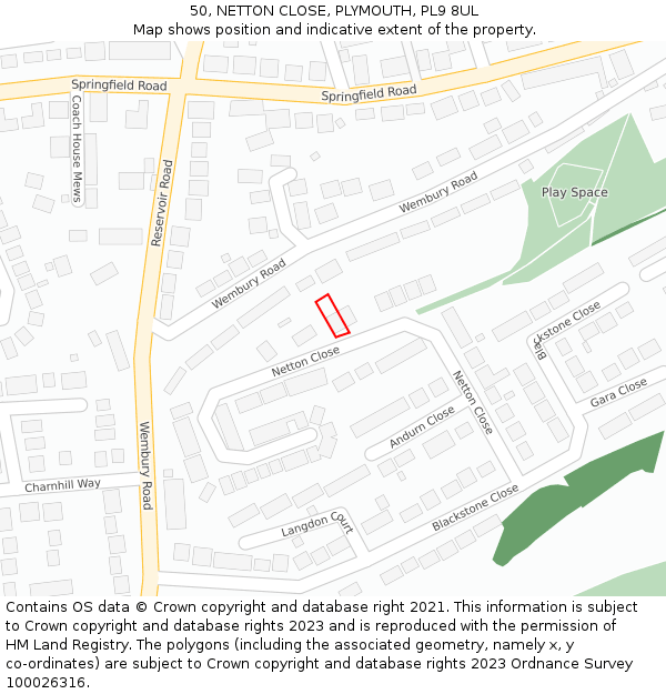 50, NETTON CLOSE, PLYMOUTH, PL9 8UL: Location map and indicative extent of plot