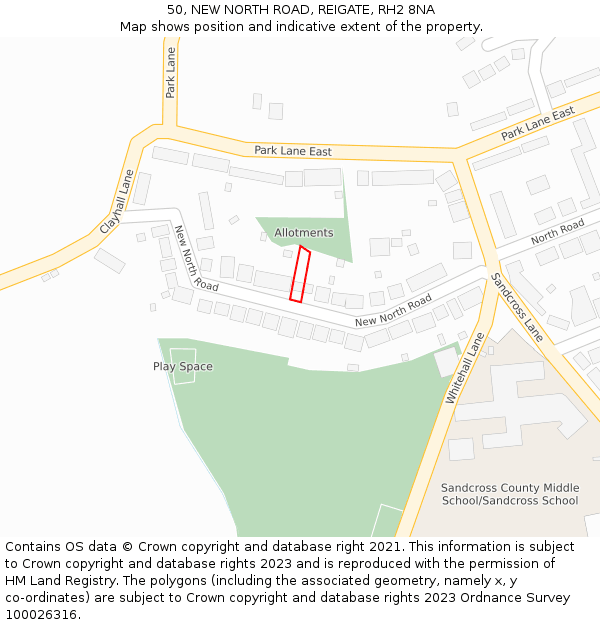 50, NEW NORTH ROAD, REIGATE, RH2 8NA: Location map and indicative extent of plot