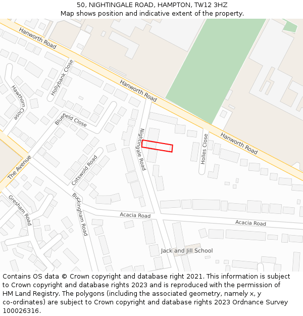50, NIGHTINGALE ROAD, HAMPTON, TW12 3HZ: Location map and indicative extent of plot