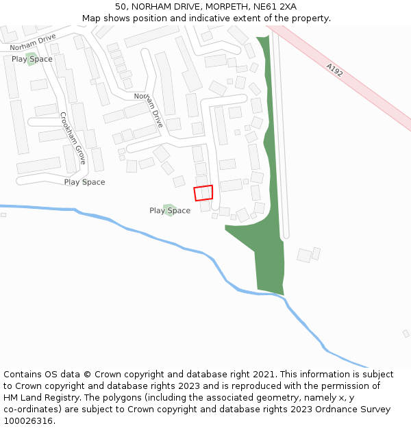 50, NORHAM DRIVE, MORPETH, NE61 2XA: Location map and indicative extent of plot