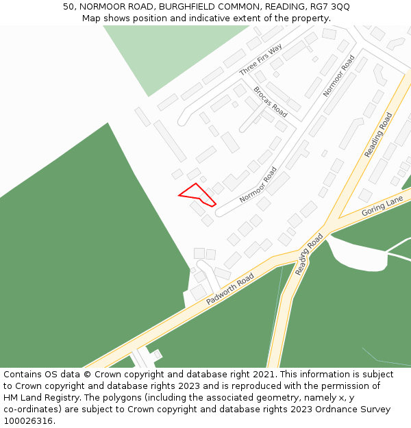 50, NORMOOR ROAD, BURGHFIELD COMMON, READING, RG7 3QQ: Location map and indicative extent of plot