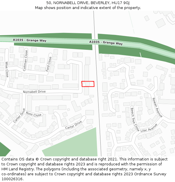 50, NORNABELL DRIVE, BEVERLEY, HU17 9GJ: Location map and indicative extent of plot