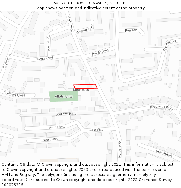 50, NORTH ROAD, CRAWLEY, RH10 1RH: Location map and indicative extent of plot
