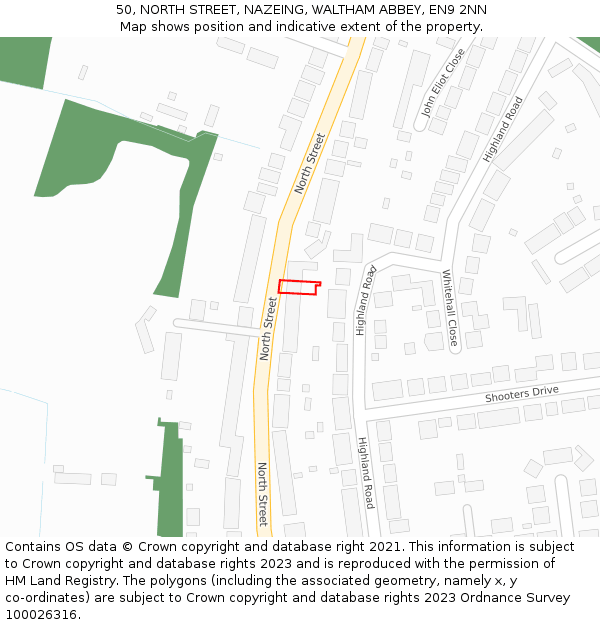 50, NORTH STREET, NAZEING, WALTHAM ABBEY, EN9 2NN: Location map and indicative extent of plot