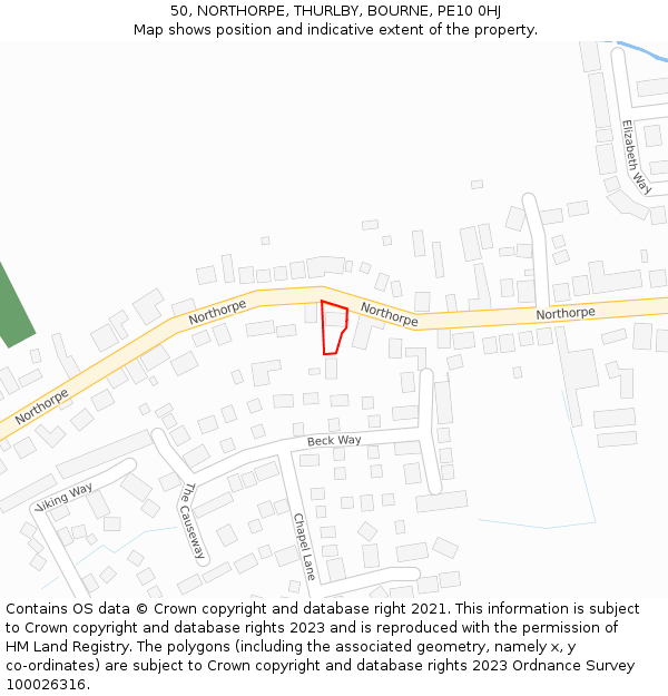 50, NORTHORPE, THURLBY, BOURNE, PE10 0HJ: Location map and indicative extent of plot