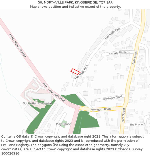 50, NORTHVILLE PARK, KINGSBRIDGE, TQ7 1AR: Location map and indicative extent of plot