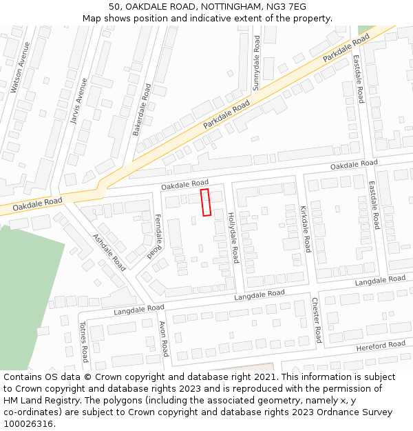 50, OAKDALE ROAD, NOTTINGHAM, NG3 7EG: Location map and indicative extent of plot