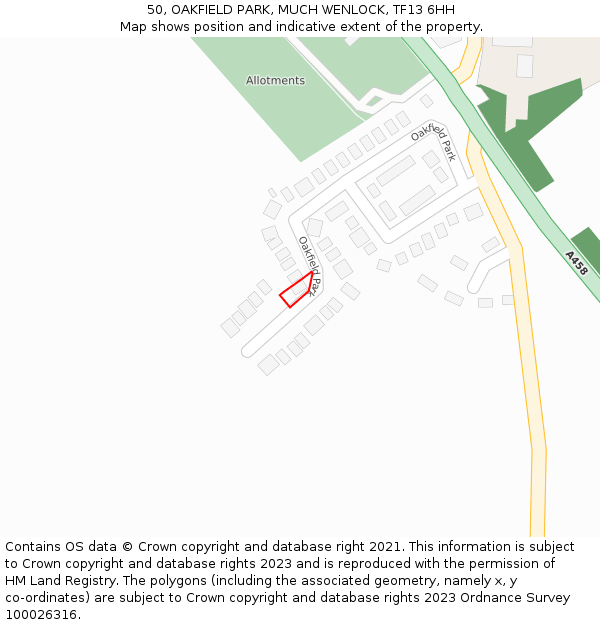 50, OAKFIELD PARK, MUCH WENLOCK, TF13 6HH: Location map and indicative extent of plot