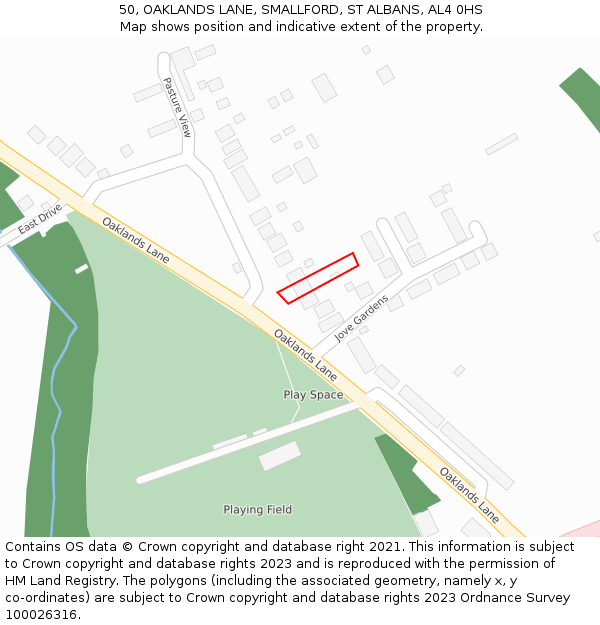 50, OAKLANDS LANE, SMALLFORD, ST ALBANS, AL4 0HS: Location map and indicative extent of plot